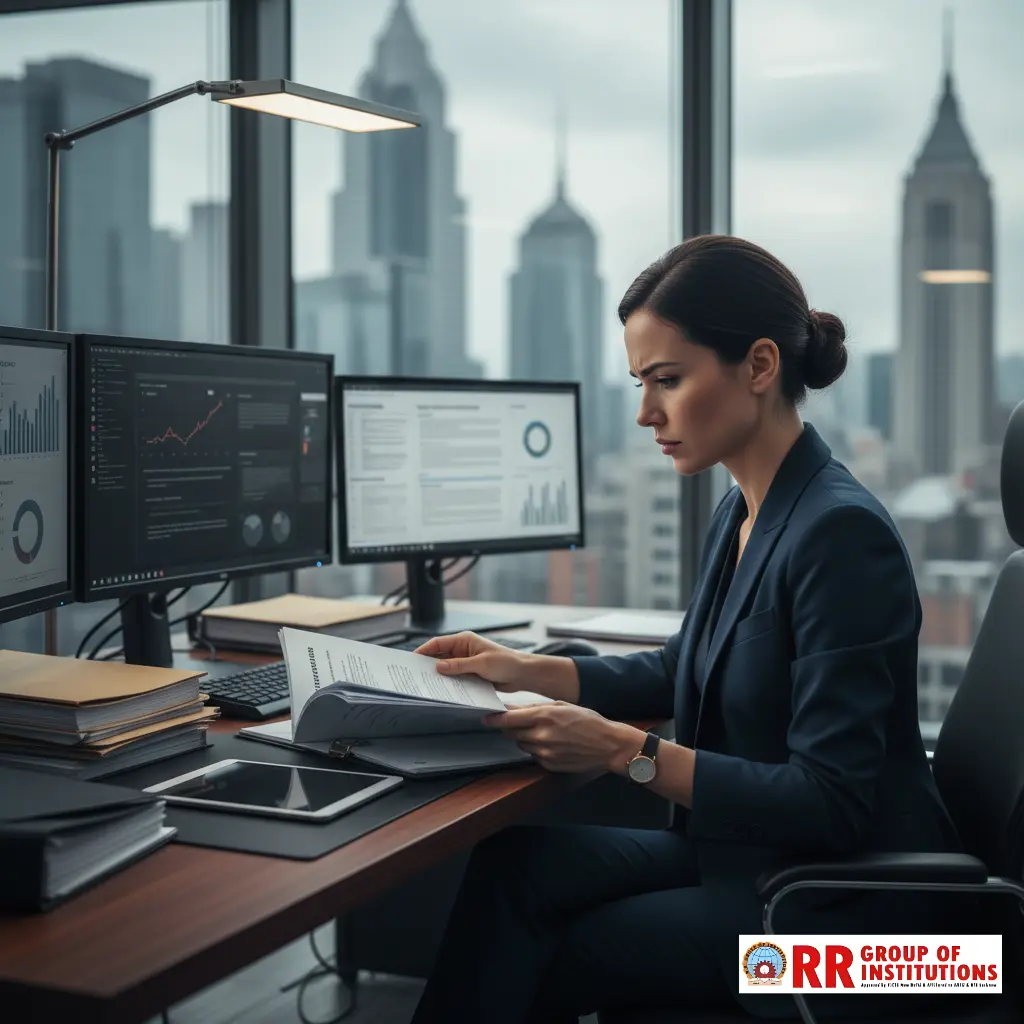 A corporate lawyer reviewing contracts in a modern office, signifying a high-stakes professional career.
